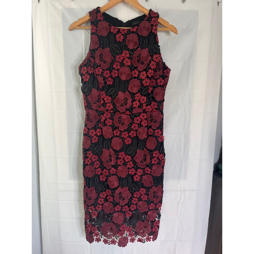 Forest Lily Burgundy Black Floral Guipure Lace Sleeveless Sheath Dress